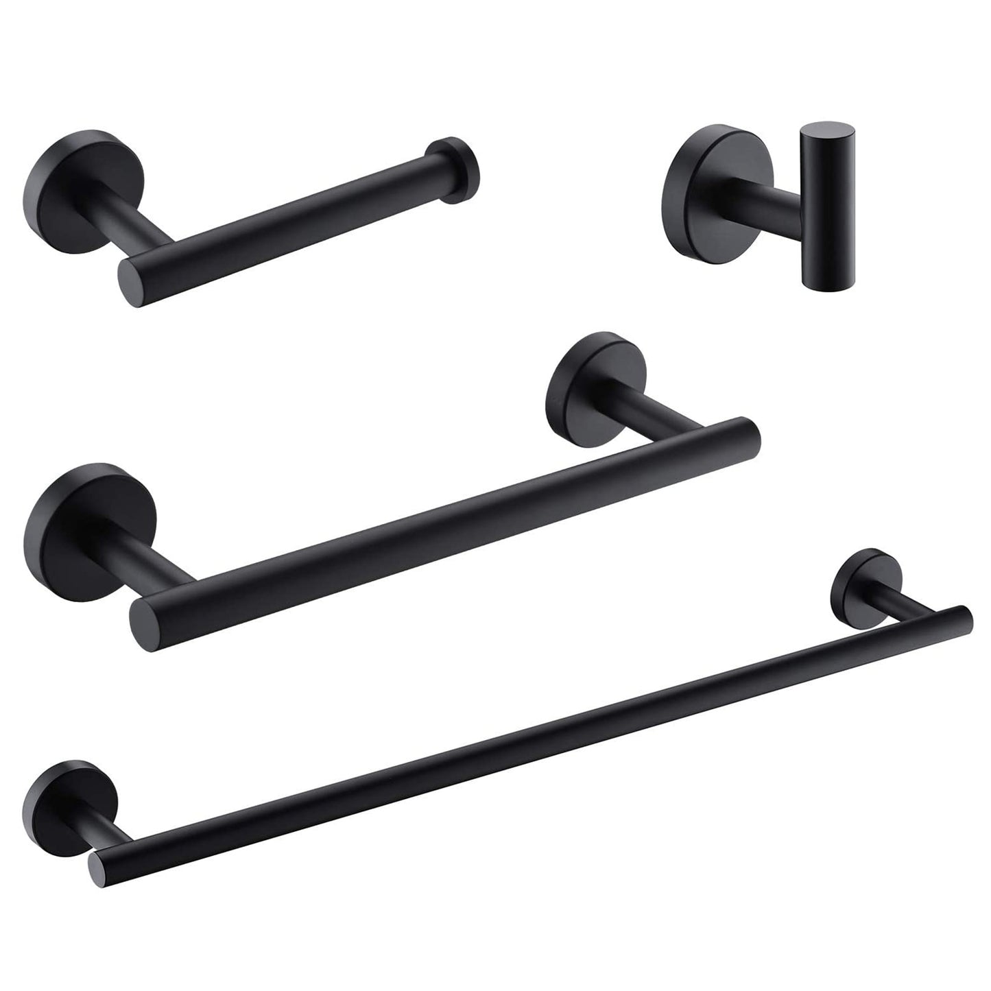 4-Pieces Matte Black Bathroom Accessories Set, Stainless Steel Bathroom Hardware Set, Bath Towel Bar Set, Towel Racks for Bathroom Wall Mounted.
