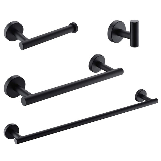 4-Pieces Matte Black Bathroom Accessories Set, Stainless Steel Bathroom Hardware Set, Bath Towel Bar Set, Towel Racks for Bathroom Wall Mounted.