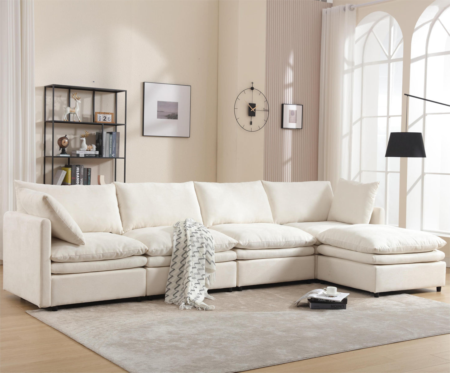 [VIDEO PROVIDED] Modern U-shaped Sectional Sofa ,5-seat Upholstered  Sofa Furniture,Sleeper Sofa Couch with Chaise Lounge for Living Room,Apartment,Beige, Polyester