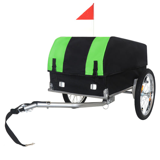 Heavy-Duty Bike Cargo Trailer with Removable Waterproof Cover – 88 lbs Capacity, 16' All-Terrain Wheels & Foldable Design for Camping, Groceries, green black