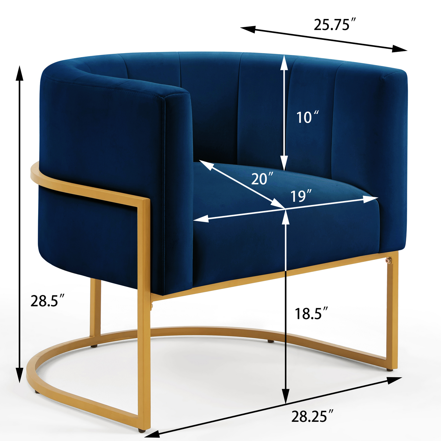 Upholstered Velvet Accent Chair with Golden Metal Stand,Mid-Century  Living Room Leisure Chair with Curve Backrest  -Navy