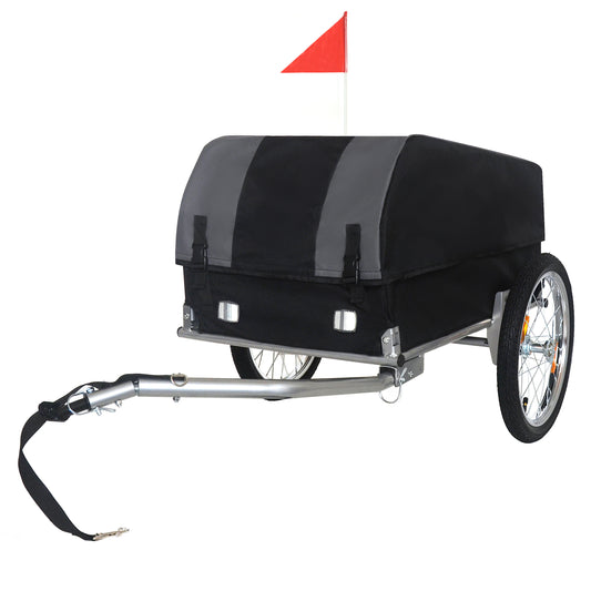 Heavy-Duty Bike Cargo Trailer with Removable Waterproof Cover – 88 lbs Capacity, 16' All-Terrain Wheels & Foldable Design for Camping, Groceries, gray black
