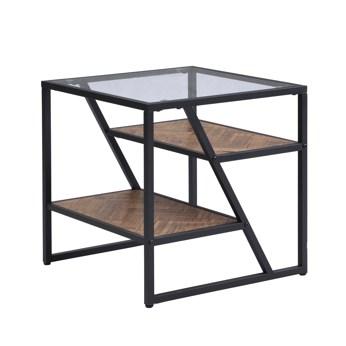 W107184311 Black Side Table, End Table with Storage Shelf, Tempered Glass Coffee Table with Metal Frame for Living Room&Bed Room