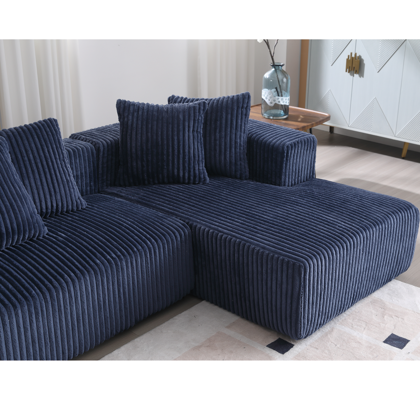 [NEW ARRIVED] [VIDEO PROVIDED]131'' Modular Sectional Couch, U-shaped sofa , Chaise Lounge, Striped fabric,Upholstered 4 Seater Couch for Living Room, Bedroom, Free Combination Sofa (Corduroy), Blue