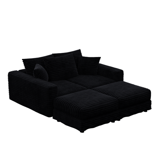 82.7 ' Plush Corduroy 3-Seat Sofa, Modern Comfy Upholstered Sofa Cloud Couch, Deep Seat Couches with Soft Pillows and 2 Ottomans, Convertible Sofa Lounge Chair, for Living Room,Apartment,Office,Black