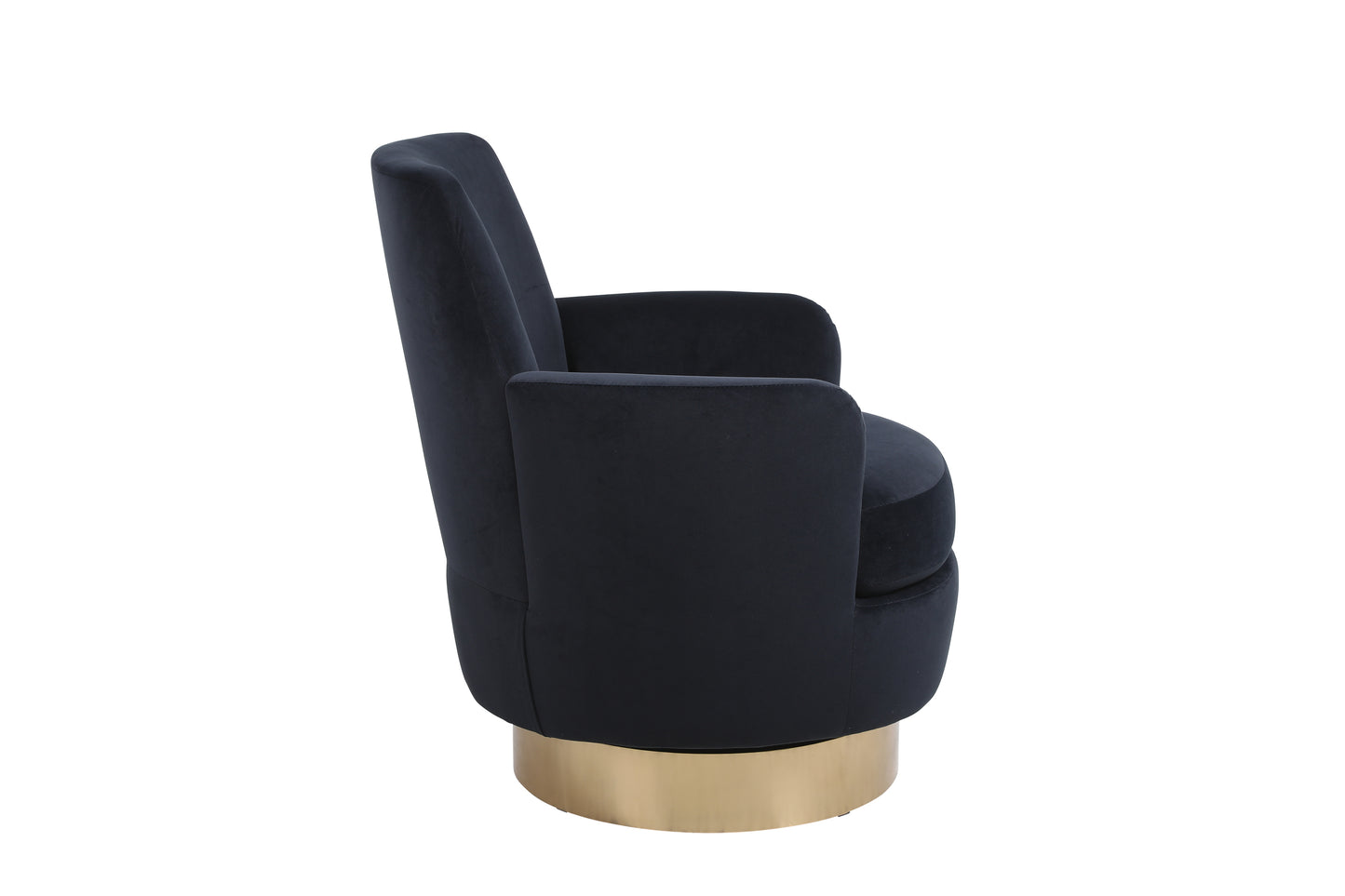 Silla de barril giratoria de terciopelo, sillas giratorias decorativas, sillón para sala de estar, sillas de lectura para dormitorio, cómodas, sillas de barril redondas con base de acero inoxidable dorado (negro)