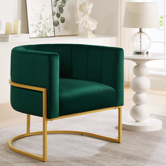 Upholstered Velvet Accent Chair with Golden Metal Stand,Mid-Century Living Room Leisure Chair with Curve Backrest  -Jade( Emerald)