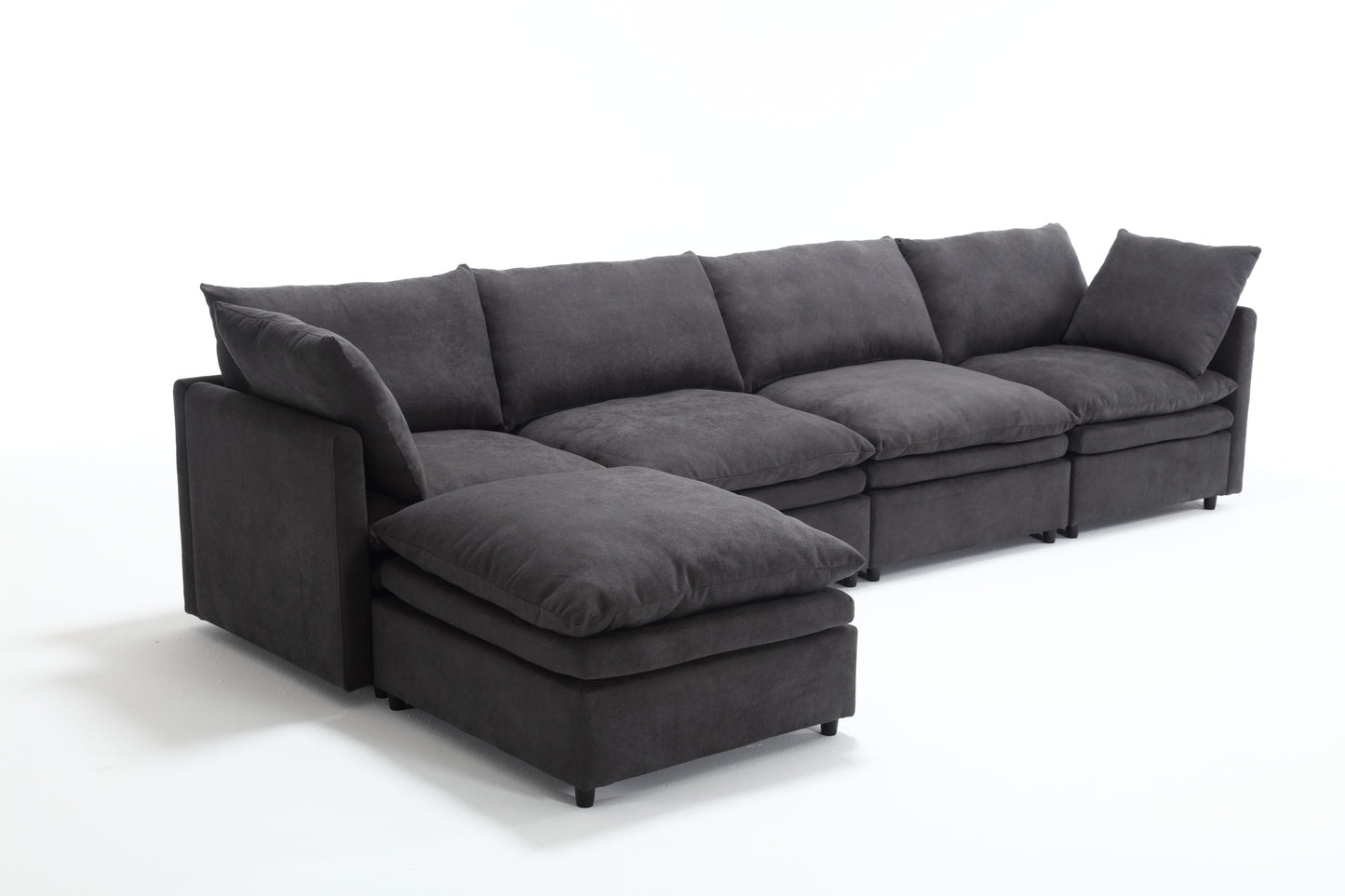 [VIDEO PROVIDED] Modern U-shaped Sectional Sofa ,5-seat Upholstered  Sofa Furniture,Sleeper Sofa Couch with Chaise Lounge for Living Room,Apartment,Dark Gray,Polyester