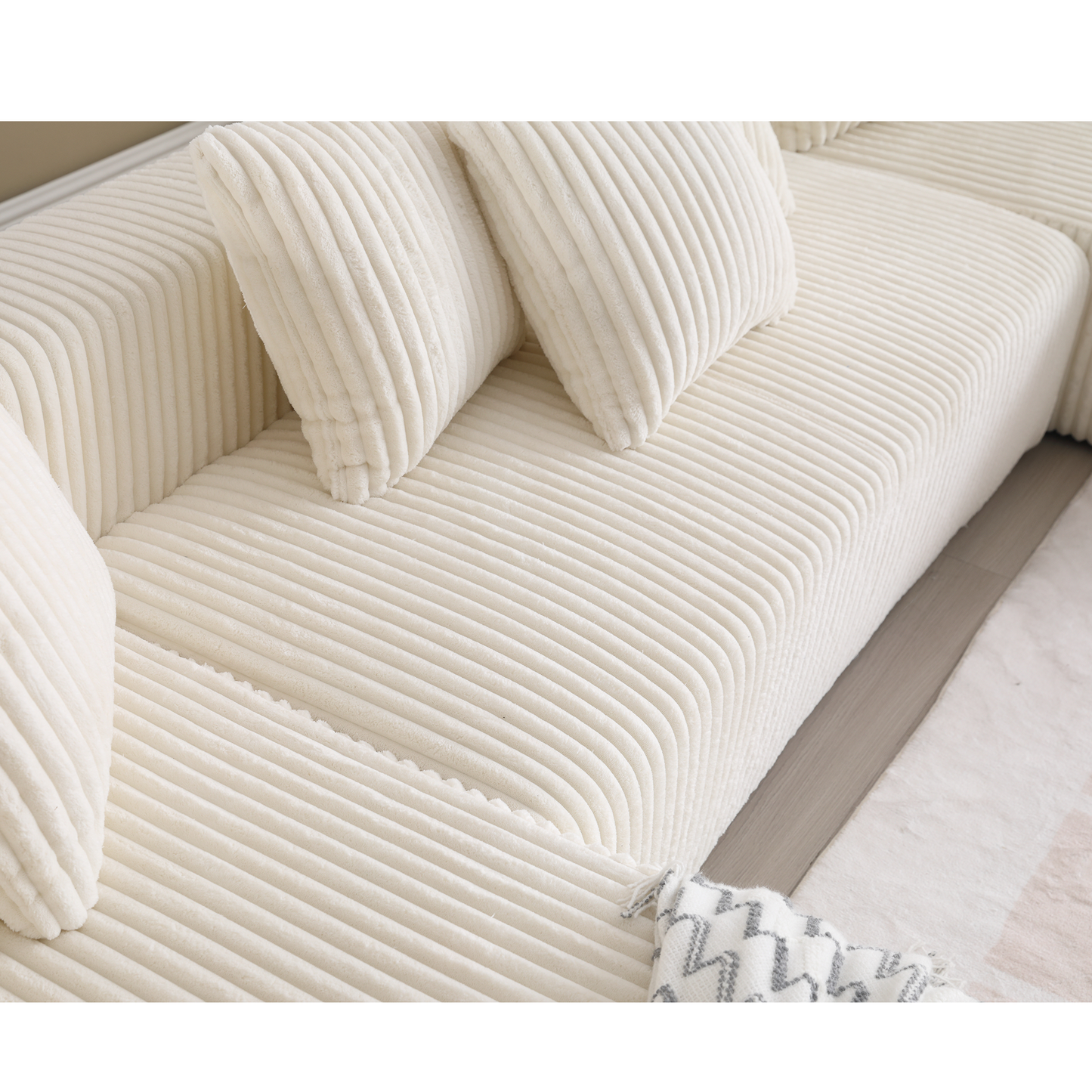 [NEW ARRIVED] [VIDEO PROVIDED]131'' Modular Sectional Couch, U-shaped sofa , Chaise Lounge, Striped fabric,Upholstered 4 Seater Couch for Living Room, Bedroom, Free Combination Sofa (Corduroy),White