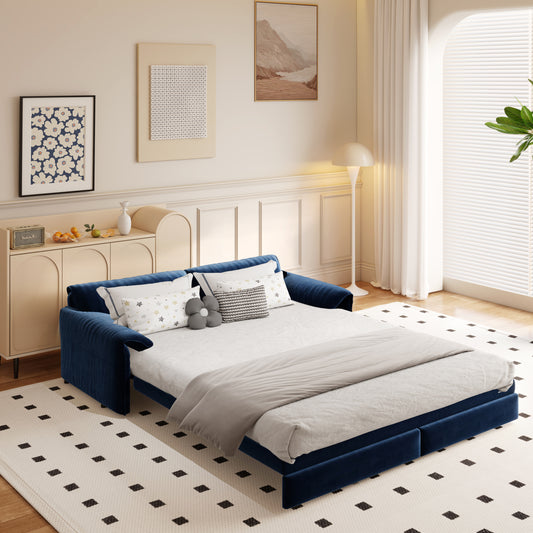 66' Queen Pull Out Sofa Bed, 3-in-1 Convertible Sleeper Sofa with Side Storage,Multi-Functional Velvet Loveseat Bed for Living Room,Bedroom,Apartment,Office(Old Sku:W1885S00047/W1885S00117)
