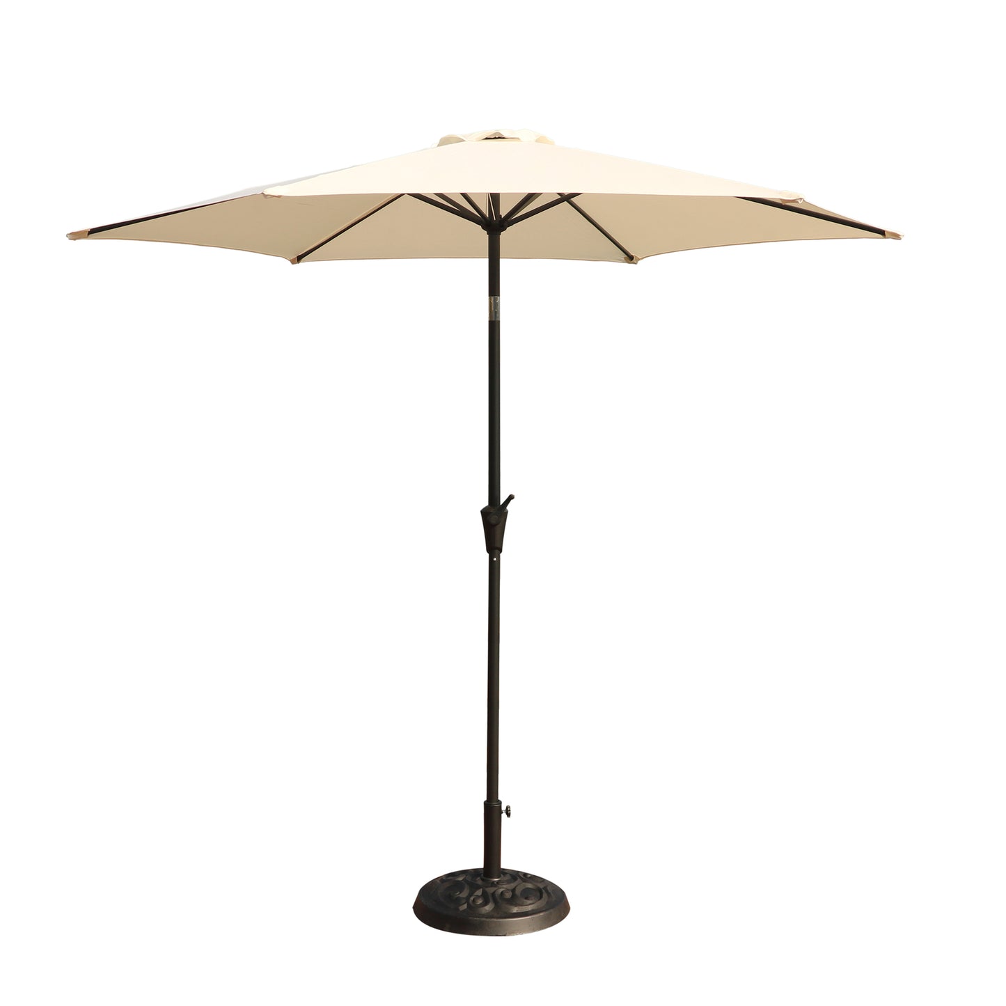 Creme Outdoor Aluminum Patio Umbrella with 33 lbs Resin Base, Tilt & Crank Lift, 8.8 ft