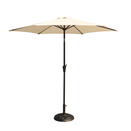 Creme Outdoor Aluminum Patio Umbrella with 33 lbs Resin Base, Tilt & Crank Lift, 8.8 ft