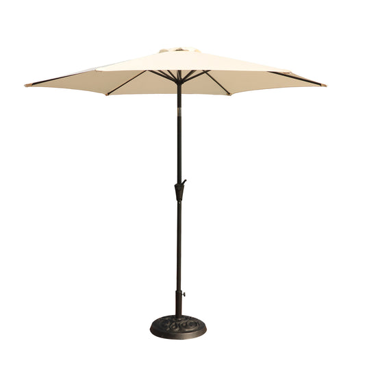 Creme Outdoor Aluminum Patio Umbrella with 33 lbs Resin Base, Tilt & Crank Lift, 8.8 ft