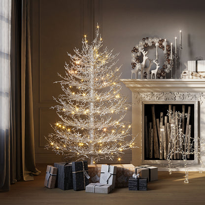 4FT Pre-lit  Aspen Fir  Artificial Christmas Tree, Hinged Xmas Tree 280 Snow Flocked Branch Tips, 230 Warm White  LED Lights, Holiday Coral Christmas Tree for Home Party