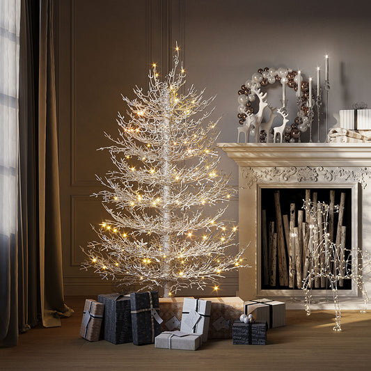 4FT Pre-lit  Aspen Fir  Artificial Christmas Tree, Hinged Xmas Tree 280 Snow Flocked Branch Tips, 230 Warm White  LED Lights, Holiday Coral Christmas Tree for Home Party