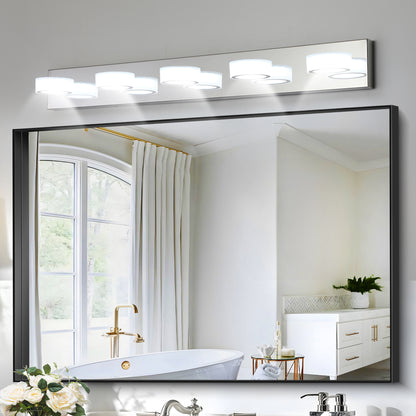 37' Modern 5-Light LED Vanity Light Fixture - Chrome Finish with Acrylic Light Shades - Energy-Efficient Bathroom Wall Sconce - Dimmable for Mirror, Shower, and Bathroom Decor