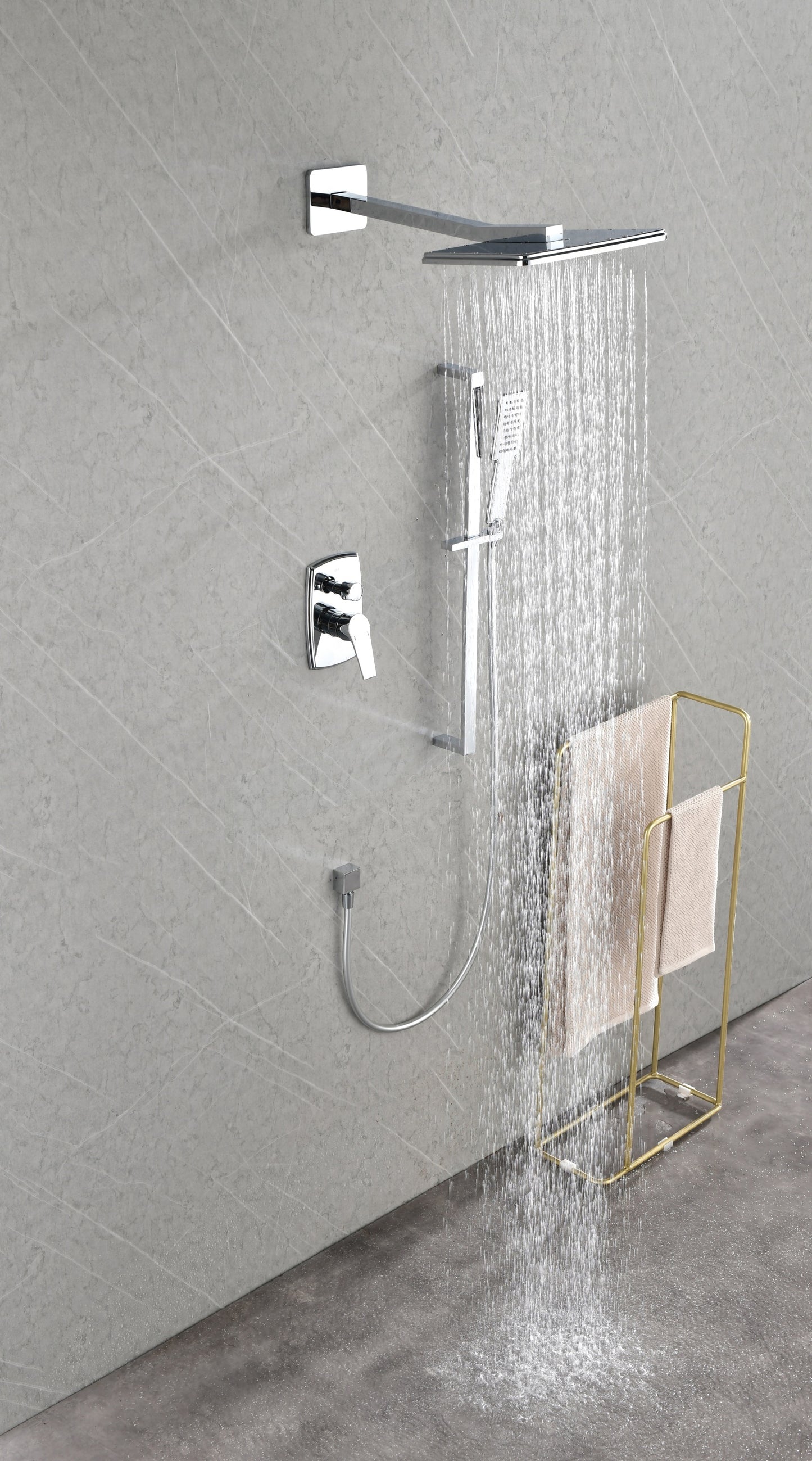 Wall Mounted Waterfall Rain Shower System With 3 Body Sprays & Handheld Shower