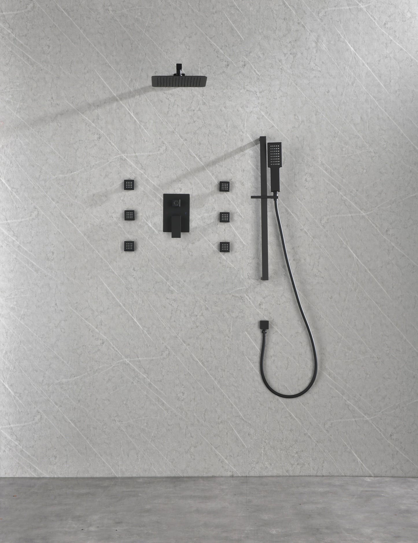 Wall Mounted Waterfall Rain Shower System With 3 Body Sprays & Handheld Shower