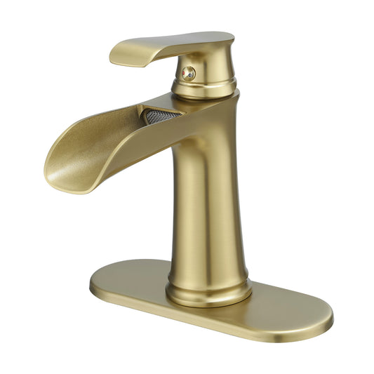 Sink Faucet With Deck Plate Waterfall Nickel Gold with Pop Up Drain and Supply Lines Bathroom faucets for Sink 1 Hole One Handle Faucets Vanity Bath Mixer Tap