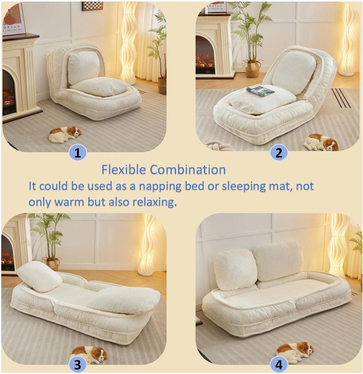 [VIDEO provided] Human Dog Bed ,Lazy Sofa Couch ,5 Adjustable Position,sit,sleep,fold,suit to put in bedroom, living room ,Space Saving Design,White