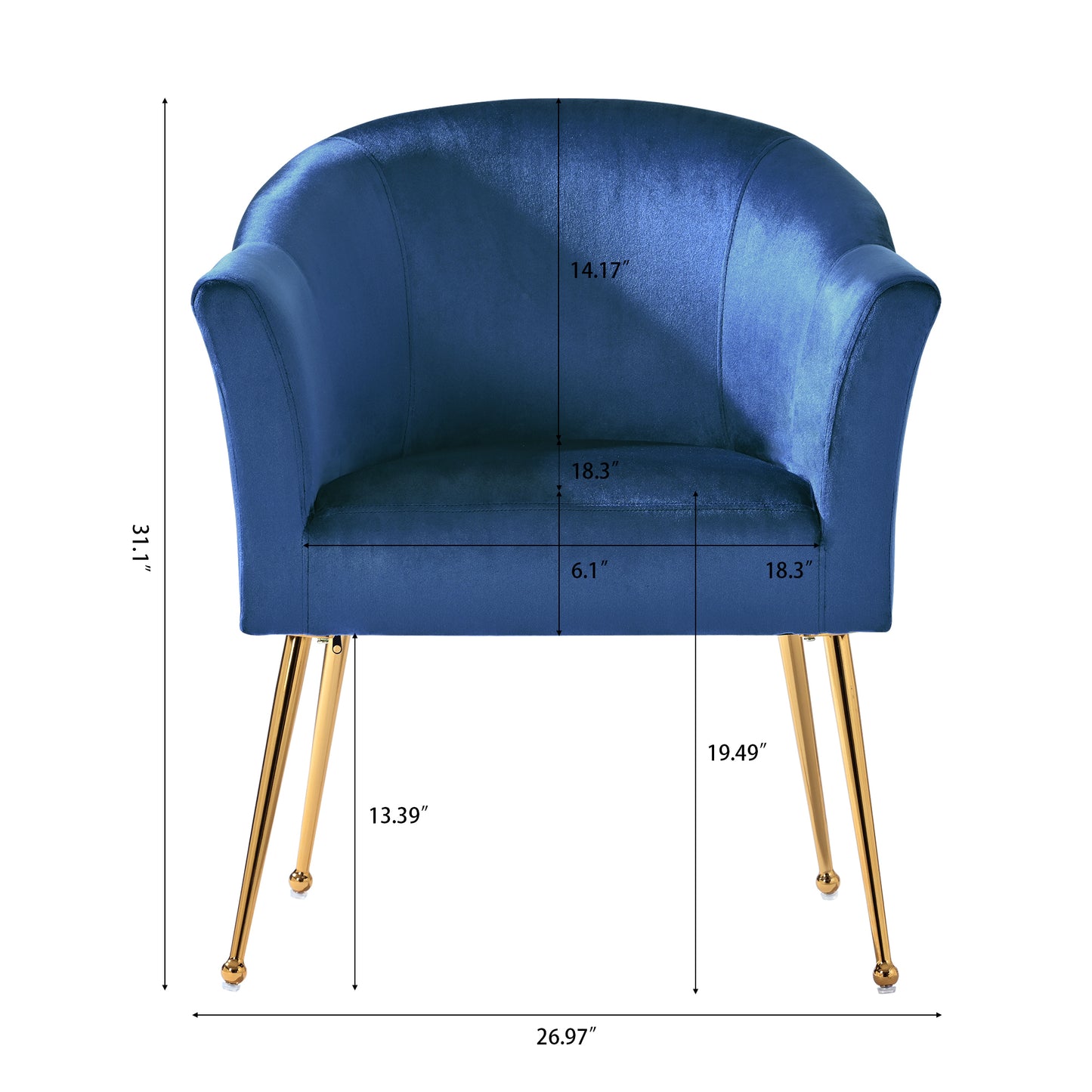 Velvet Accent Chair with  Wood Frame, Modern Armchair Club Leisure Chair with Gold Metal Legs, Single Reading Chair for Living Room Bedroom Office Hotel Apartments