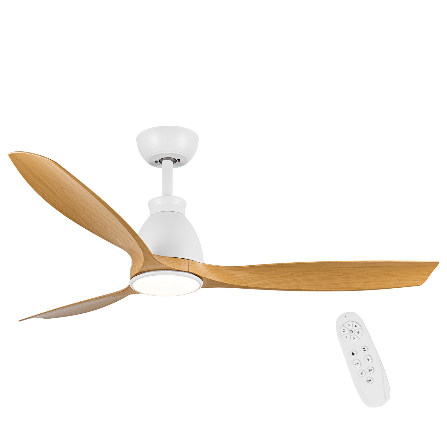 YUHAO 52 inch Indoor Ceiling Fan with Intergrated LED - Matte White with Antique Brown Wood Grain Blade