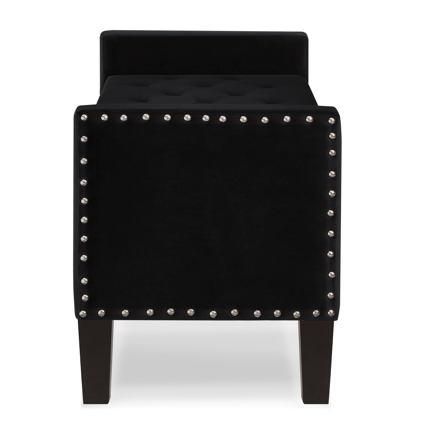 Upholstered Tufted Button Storage Bench with nails trim,Entryway Living Room Soft Padded Seat with Armrest,Bed Bench-Black