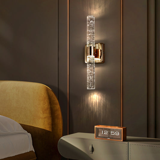 17'(H) Contemporary Crystal Wall Light, Gold Plating Finish with Bubble Crystal, 2-Light Sconce for Bathroom, Bedroom, Hallway – Modern Indoor Lighting Fixture
