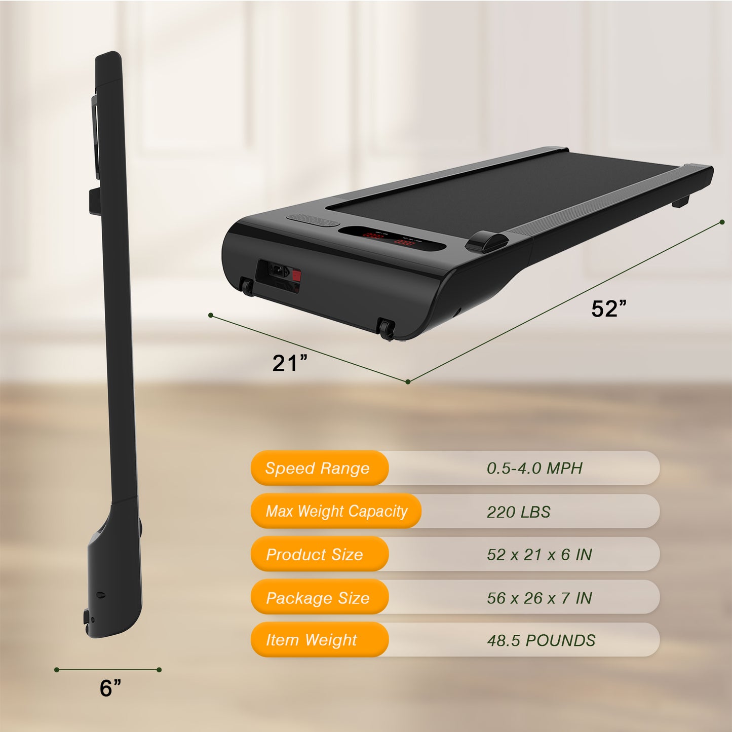 Walking Pad Treadmill Under Desk-Under Desk Treadmill for Office Home,2 in 1 Desk Treadmill Space Saving with Treadmill Mat,Remote Control,LED Display.