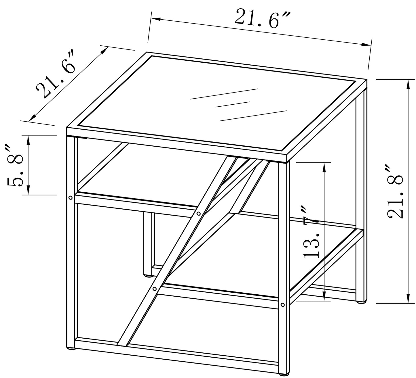 W107184311 Mesa auxiliar negra, mesa auxiliar con estante de almacenamiento, mesa de centro de vidrio templado con marco de metal para sala de estar y dormitorio