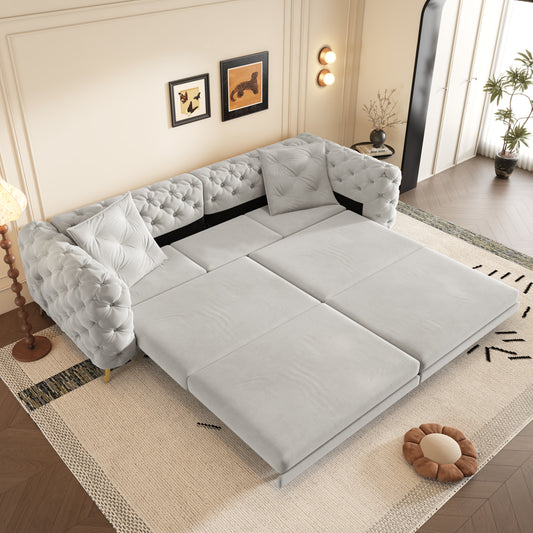 97.7' 3-in-1 Convertible Sleeper Sofa,28.4' Deep Seat Pull Out Sofa Bed,Button Tufted Modern Sofa,4-Seater Couch with Movable Ottoman  for Living Room,Small Space,Apartment,Office,Bedroom,Light Grey