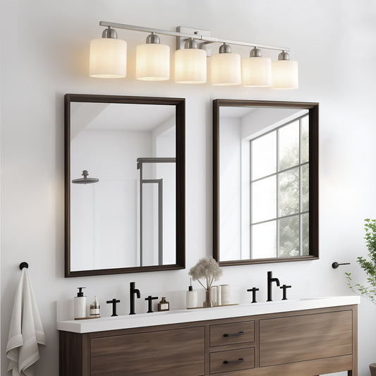 38' Bathroom Vanity Light, 6-Light Nickel Vanity Lights for Bathroom, Wall Sconce Lighting with Milky White Glass Shade, Wall Lights,Bath Vintage Wall Mounted Lamps for Mirror Bedroom