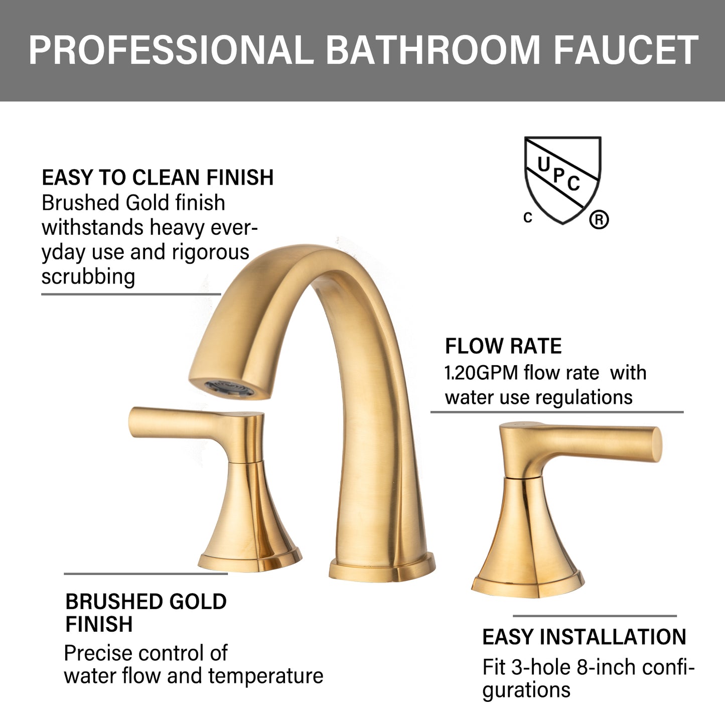 Widespread Bathroom Sink Faucets Two Handle 3 Hole Vanity Bath Faucet  with Drain Assembly (Brushed Golden)