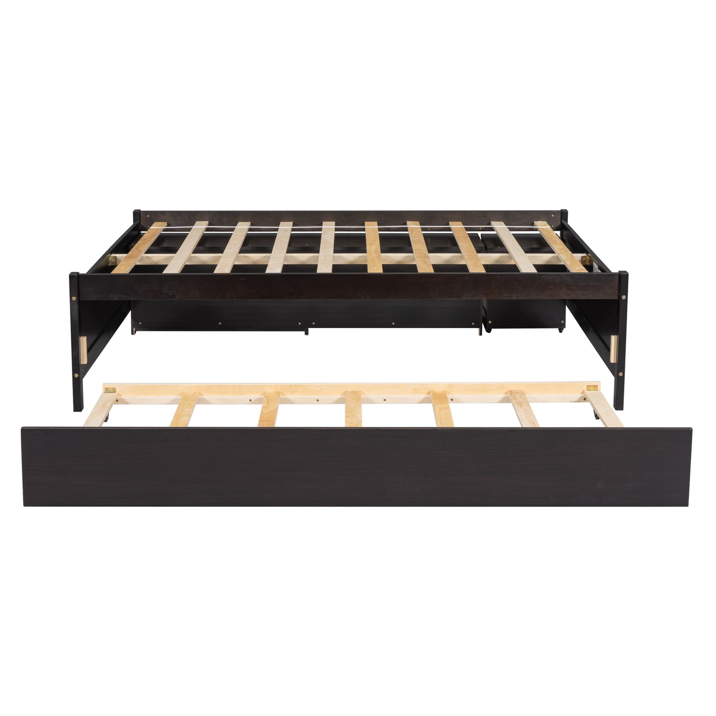 Versatile Full Bed with Trundle,Under bed Storage Box and Nightstand .Espresso