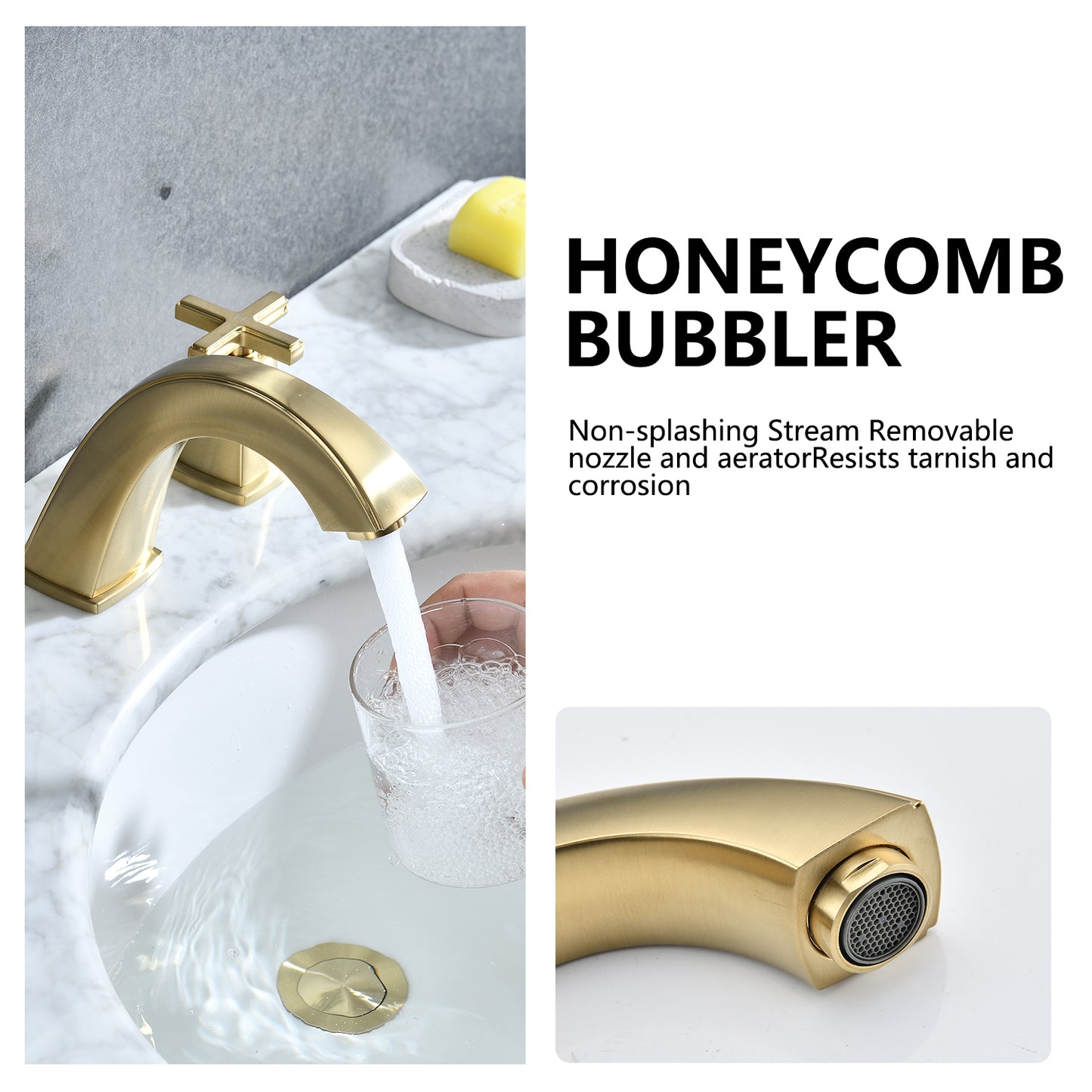 Widespread Bathroom Faucet 8 Inch 2 Handles with Drain Assembly, Brushed Gold