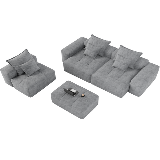 Modern Oversized Modular Sectional Sofa, Sparkling Chenille Fabric Soft Cushion Sofa with 6 Pillows, 6 PCS DIY Combination Tufted Sofa, No Assembly Required, GREY