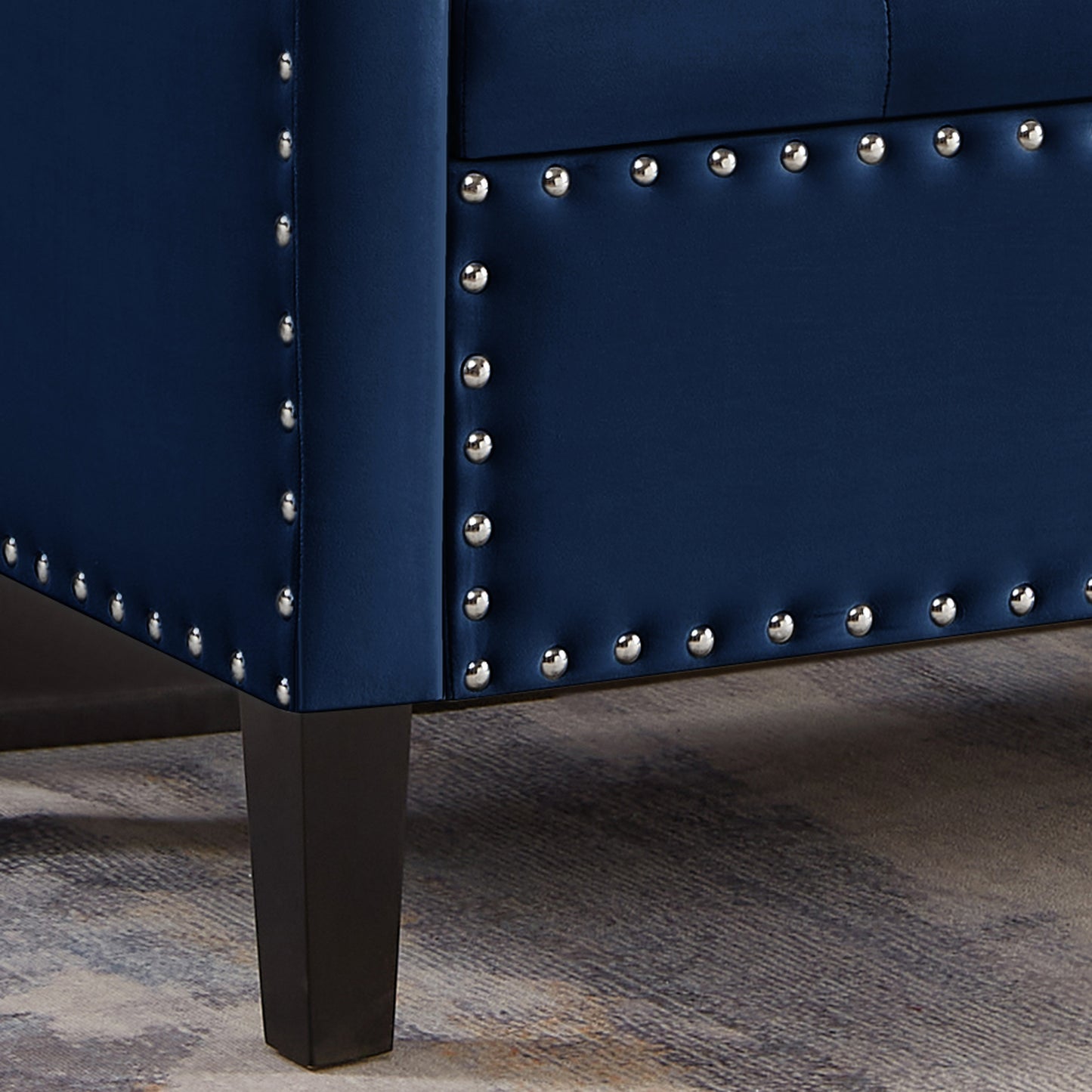 Upholstered Tufted Button Storage Bench with nails trim,Entryway Living Room Soft Padded Seat with Armrest,Bed Bench -Navy