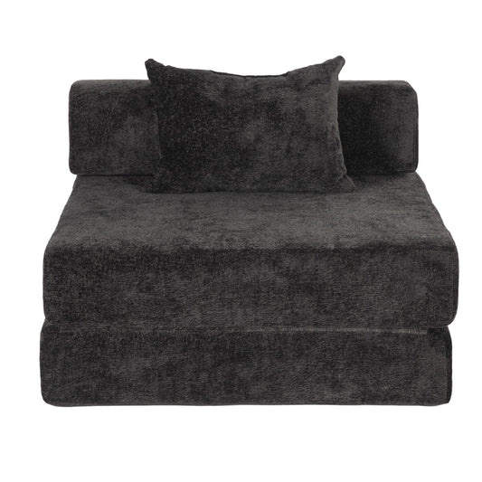 Compression Sofa,Convertible Floor Sofa Bed with Fixed-Shape Frame,Single Seater Boneless Modular Sectional Sofa,No Assembly Required,Chenille fabric,for Living Room Bedroom,Black