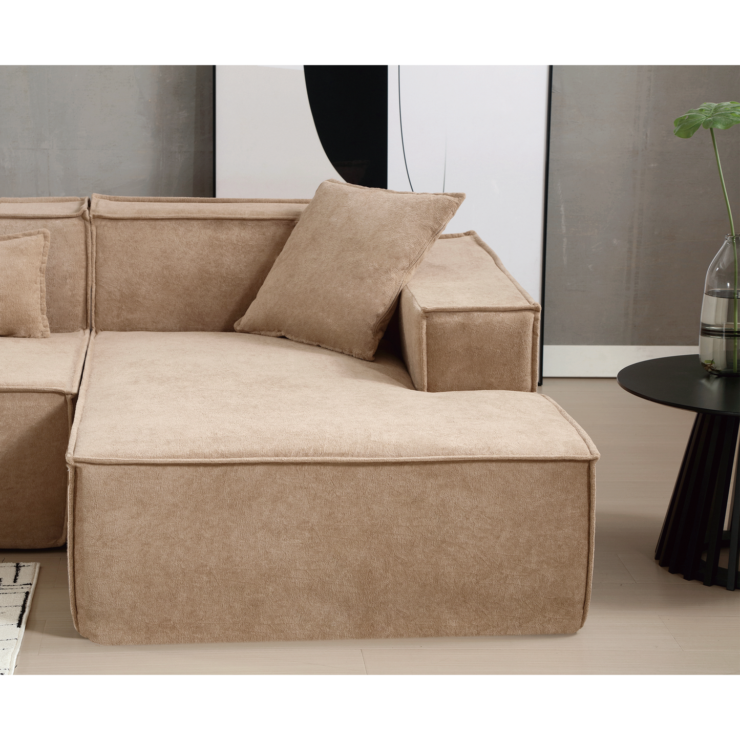 [VIDEO PROVIDED] Modular combination living room sofa set, modern minimalist sofa, free installation sofa, L-shaped, Italian minimalist tofu block sofa,  Right-Hand Facing,Light Brown