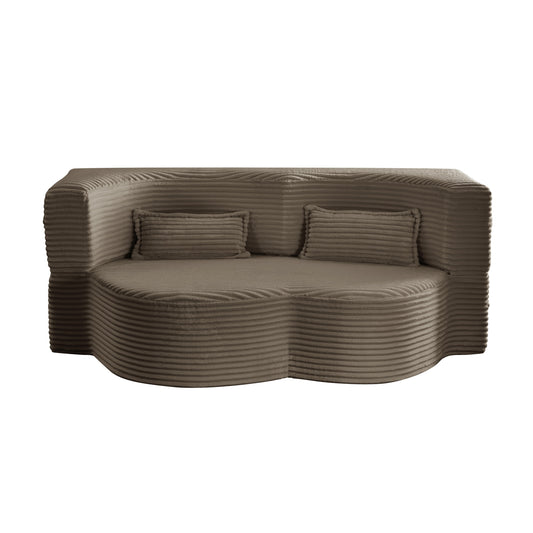 Modern Floor Sofa with 2 Pillows, Convertible Plush Corduroy Foam-Filled Sleeper Sofa Bed,15 ' Full Size Folding Mattress for Living Room, Guest Bed, no assembly required, Coffee