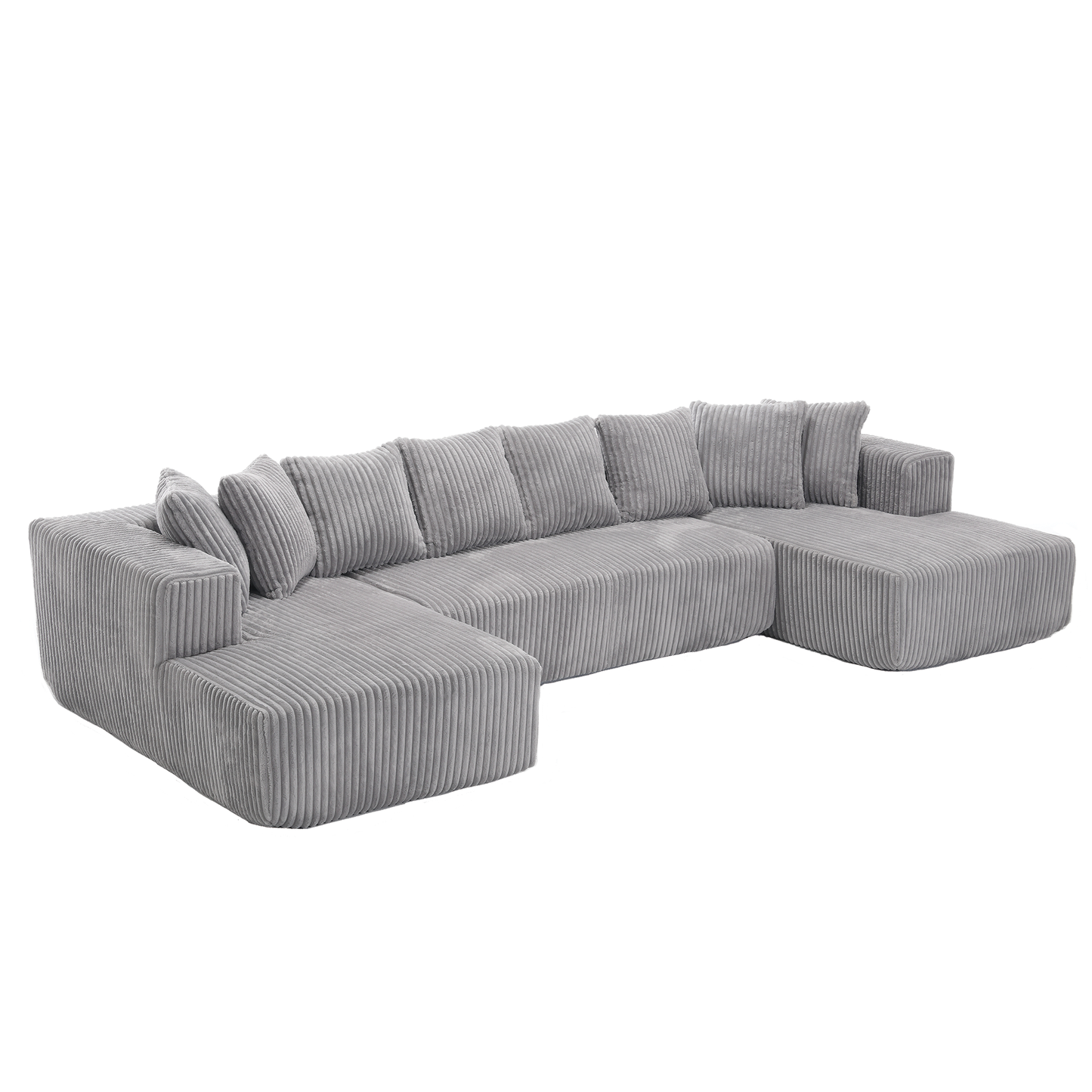 [NEW ARRIVED] [VIDEO PROVIDED]131'' Modular Sectional Couch, U-shaped sofa , Chaise Lounge, Striped fabric,Upholstered 4 Seater Couch for Living Room, Bedroom, Free Combination Sofa (Corduroy), Gray