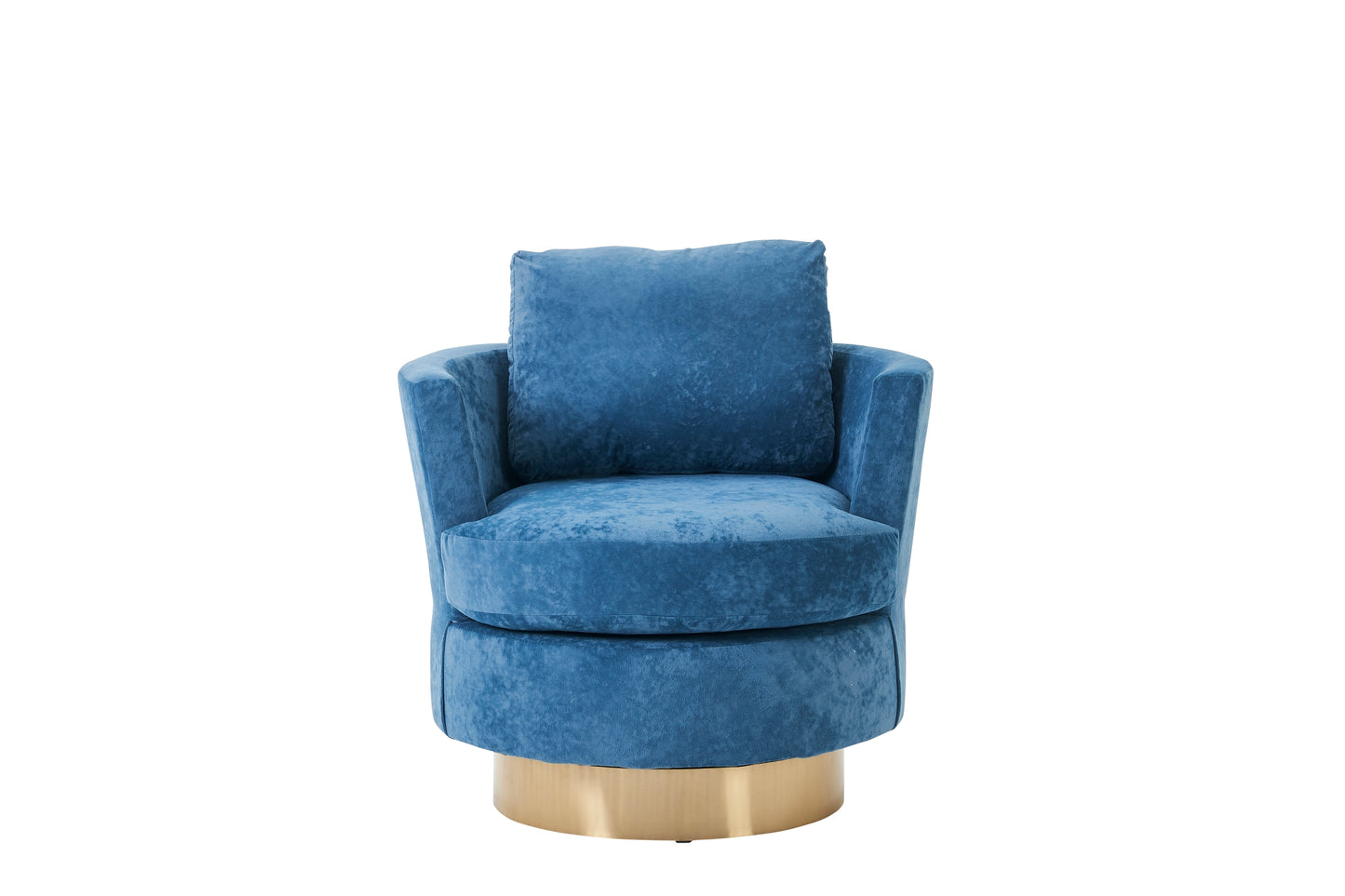 Silla de barril giratoria de terciopelo, sillas giratorias decorativas, sillón para sala de estar, sillas de lectura para dormitorio, cómodas, sillas redondas con base de acero inoxidable dorado (azul polvoriento)