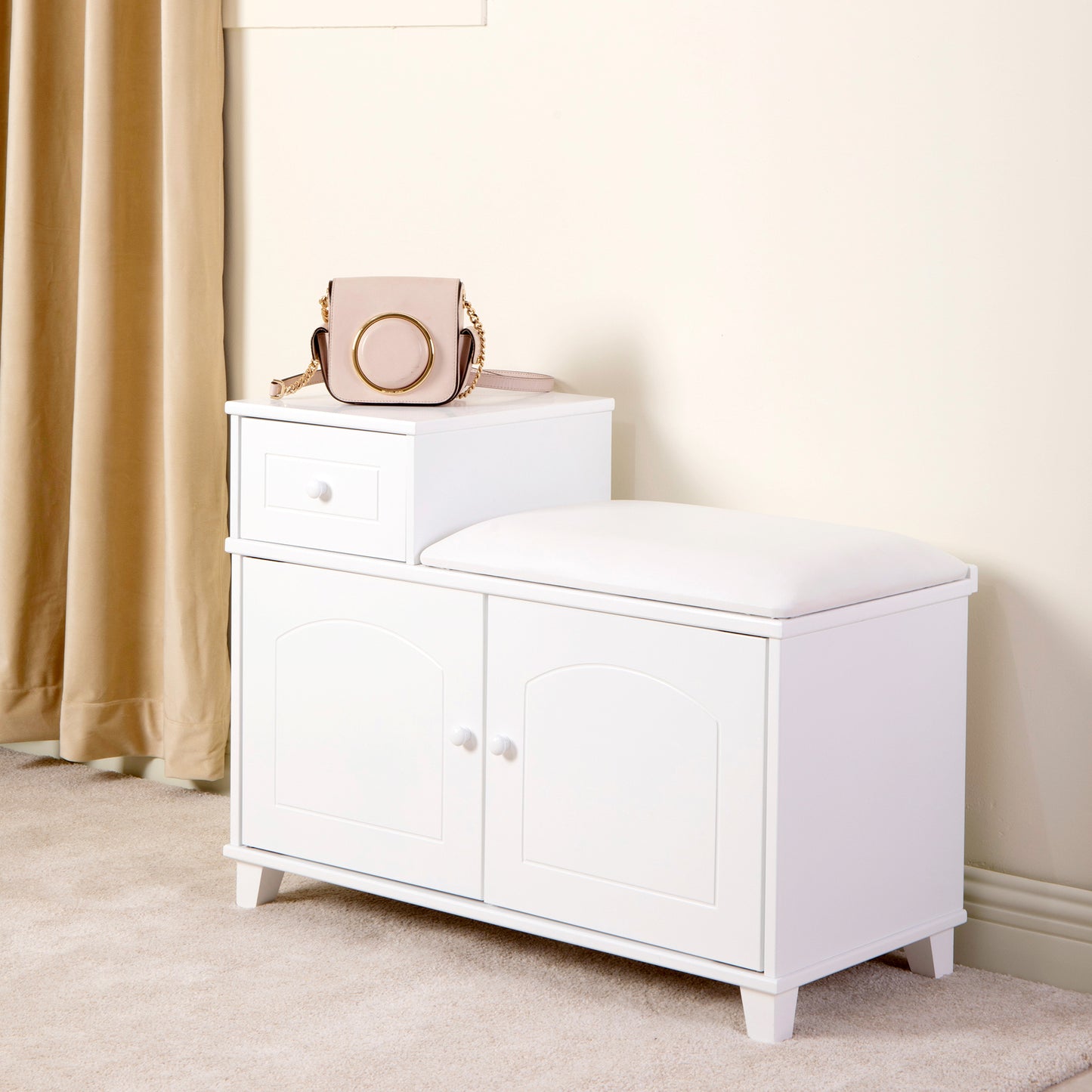 Wooden Shoe Storage Bench Shoe Ottoman Cabinet with Drawer,White