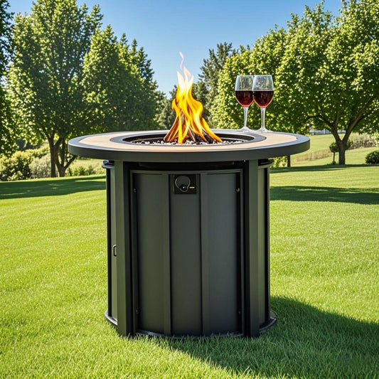 30' Propane Gas Fire Pit Table, 50000 BTU Round Steel Fire Pit with Mosaic Ceramic Tabletop for Outside Patio Deck Garden Backyard- Black