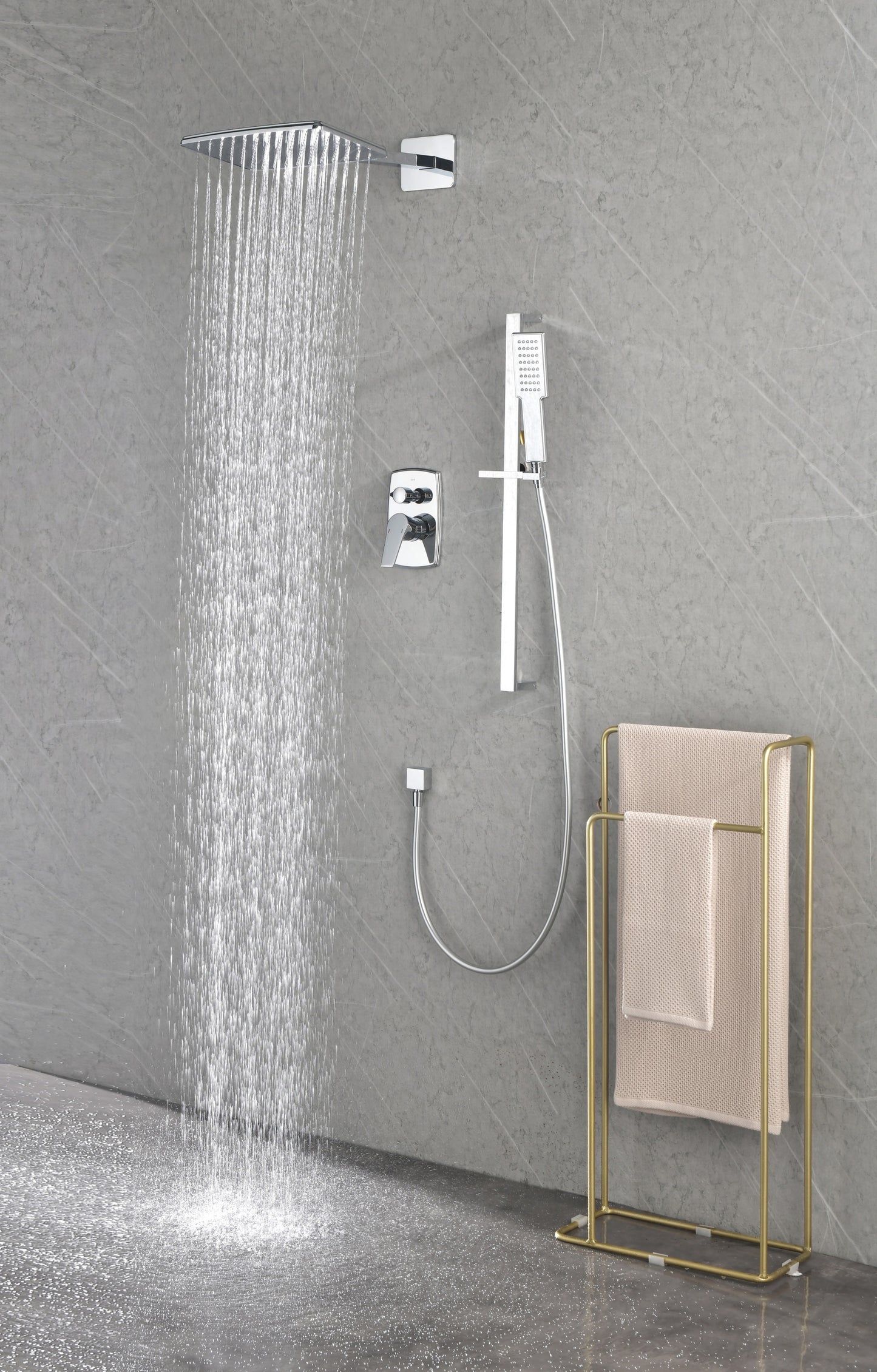 Wall Mounted Waterfall Rain Shower System With 3 Body Sprays & Handheld Shower