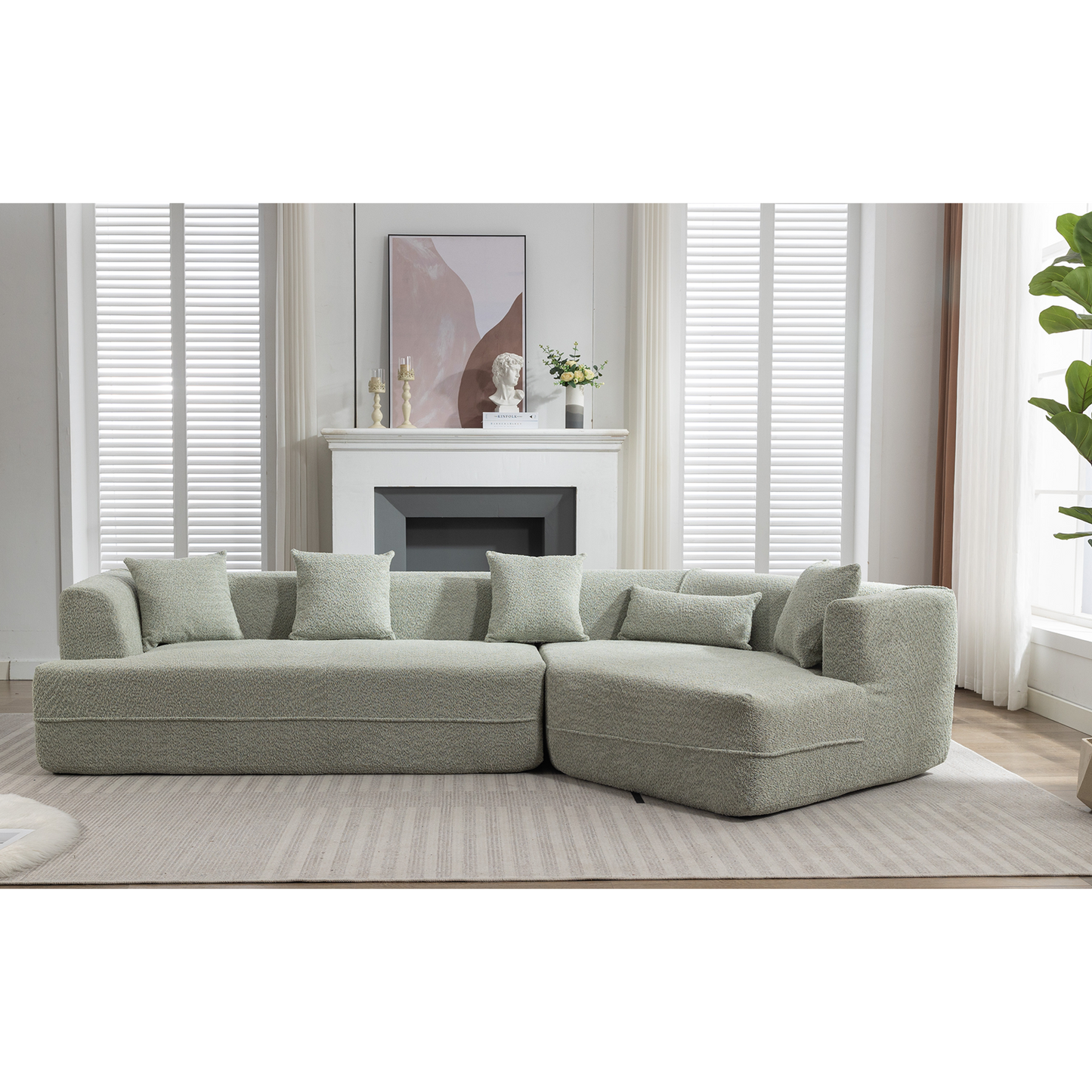 [VIDEO PROVIDED] Modular Living room sofa set, modern minimalist style sofa, salon upholstered sleeper sofa, 2 PC free combination, round fiber fabric, anti-wrinkle fabric, green