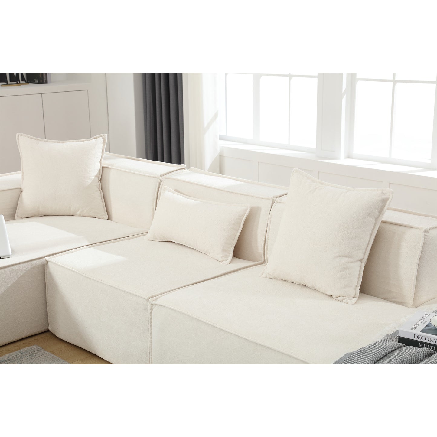 [VIDEO PROVIDED] Modular combination living room sofa set, modern minimalist sofa, free installation sofa, L-shaped, Italian minimalist tofu block sofa, Beige