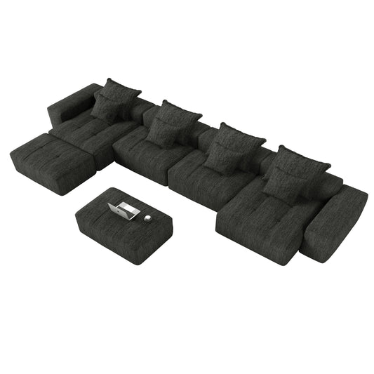 Modern Oversized Modular Sectional Sofa, Sparkling Chenille Fabric Soft Cushion Sofa with 8 Pillows, 8 PCS DIY Combination Tufted Sofa, No Assembly Required, BLACK