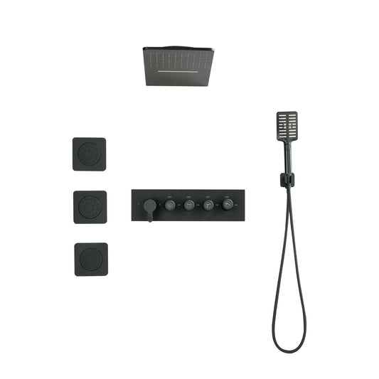 Wall Mounted Waterfall Rain Shower System With 3 Body Sprays & Handheld Shower