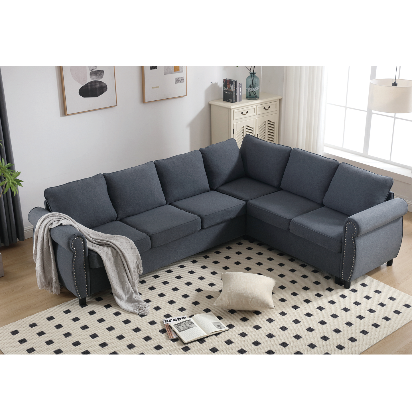 [NEW ARRIVED] [VIDEO PROVIDED] Sleeper Sofa, 2 in 1 Pull Out Couch Bed,6 seater sofa bed, L Shaped Sleeper Sectional Sofa Couch,Riveted sofa,104'' Large combined sofa Bed in living room, Dark Gray